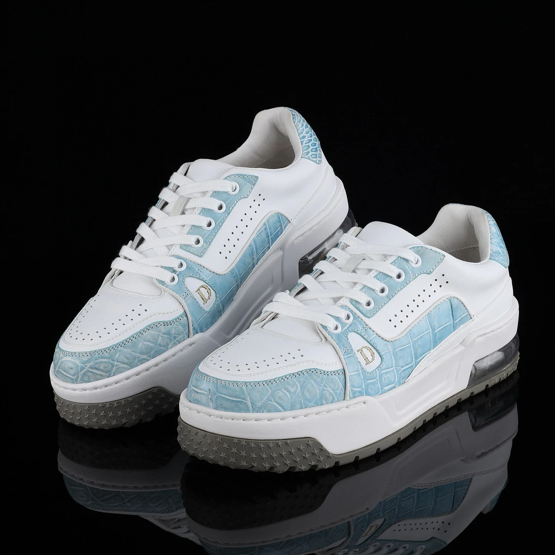 男士耐磨运动风真鳄鱼肚擦色皮四季潮鞋复古吸汗潮流休闲牛皮板鞋