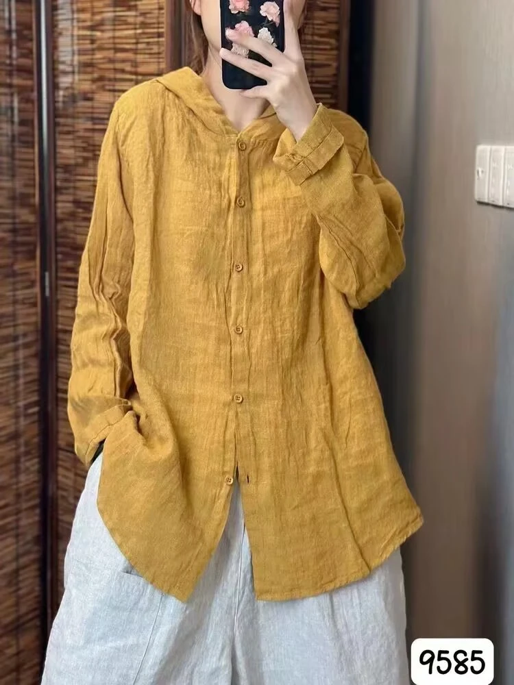 9585亚麻衬衫连帽长袖COCO