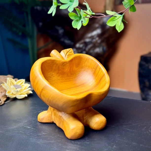 香樟木木质高颜值家用客厅简约点心干果高脚水果盘苹果收纳盘