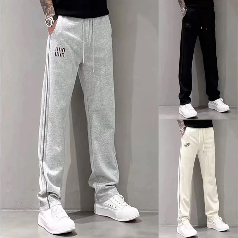 休闲裤子男2025春夏新款高街刺绣字母拼接直筒裤潮流百搭显瘦卫裤