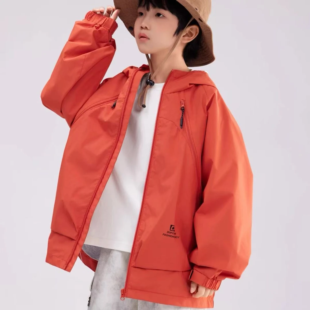 儿童冲锋衣新款户外三防连帽大拉链外套JDK