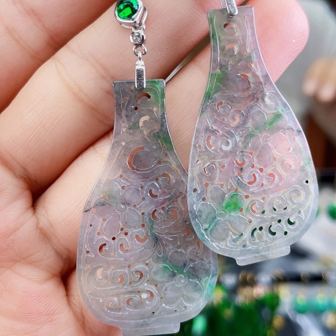 银S925镶嵌翡翠耳饰