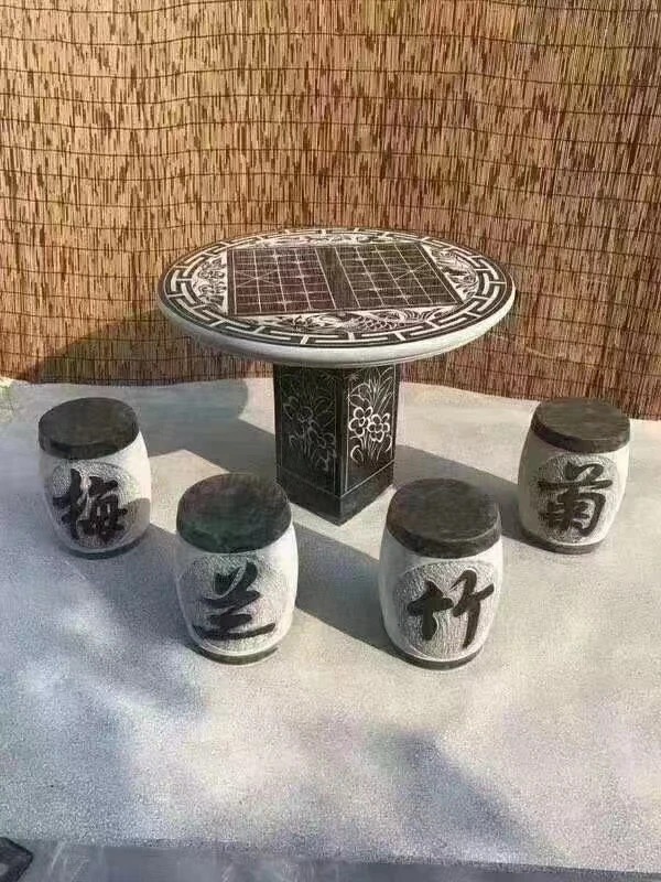 天然大理石青石雕刻户外休闲桌子，花岗岩石材桌子结实耐用