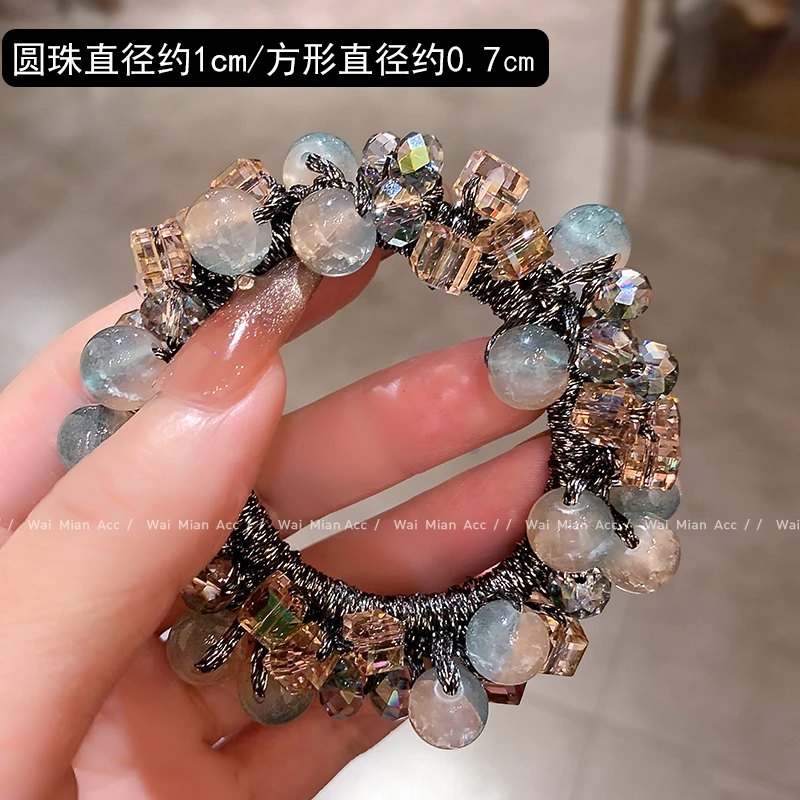 早春新款渐变色水晶发圈头绳女高端时尚扎马尾皮筋高弹力发绳发饰