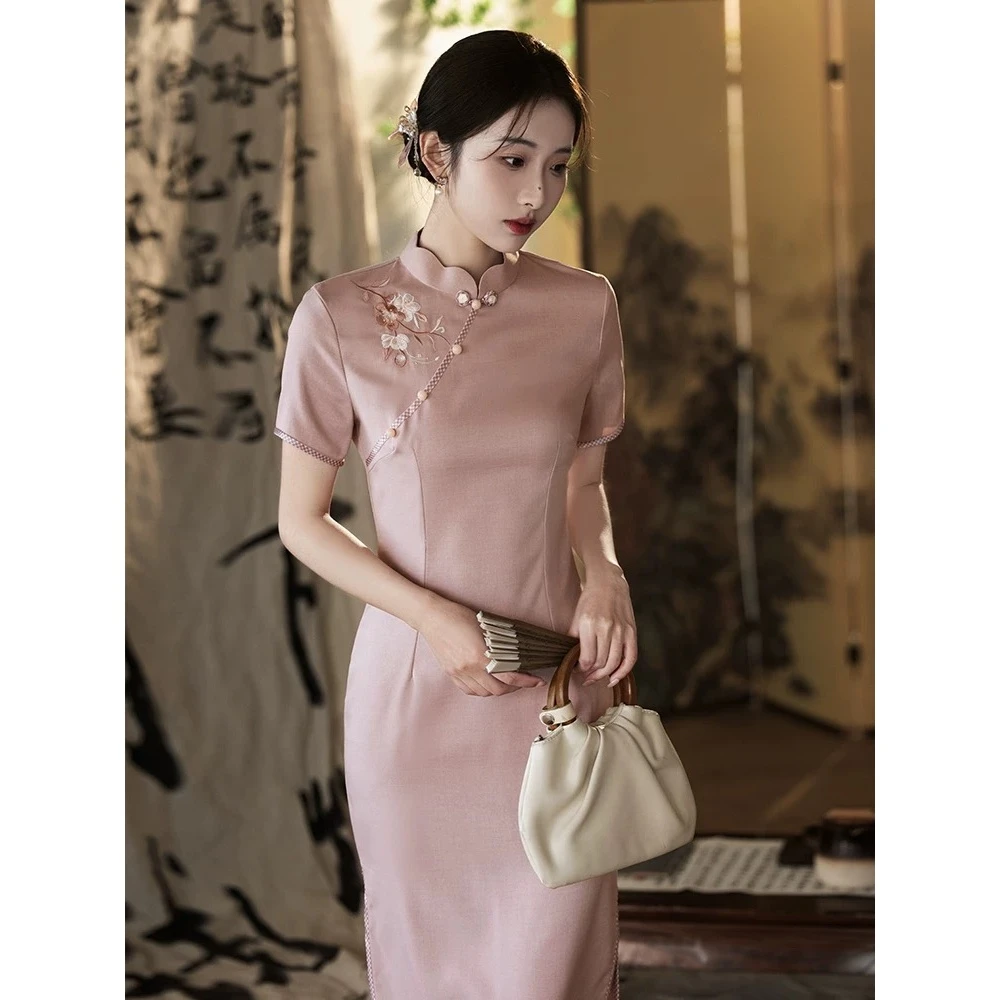紫色改良旗袍女夏季新中式绝美气质高端复古日常可穿素雅国风
