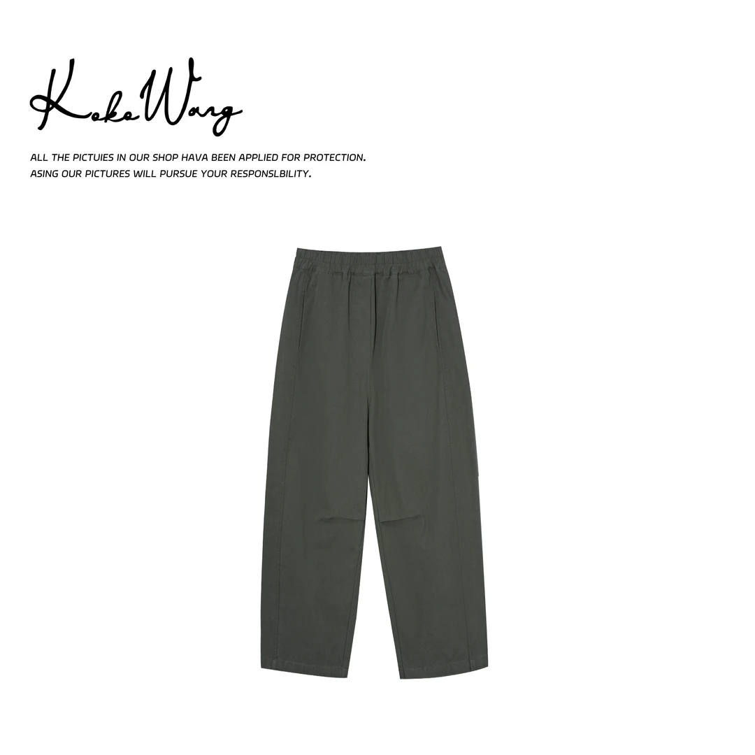 KOKOWANG高腰设计款简约遮跨显瘦亚麻直筒休闲裤475705C08K41