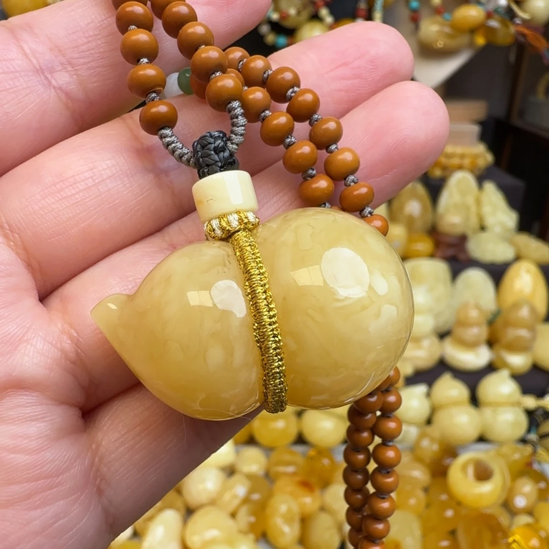 琥珀未镶嵌套链天然俄料蜜蜡葫芦吊坠