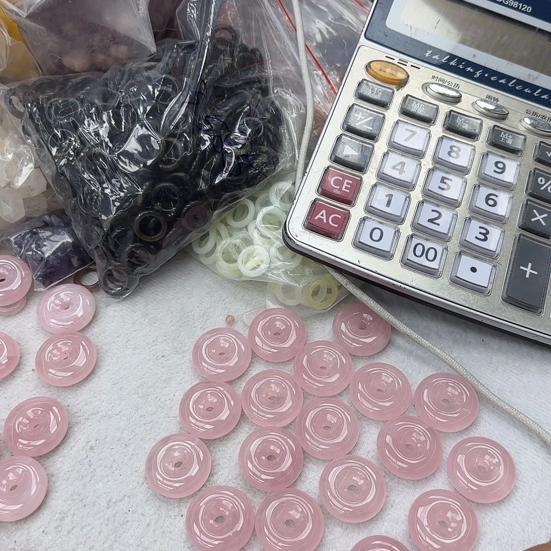 未镶嵌芙蓉石珠宝半成品28mm粉水晶平安扣2个