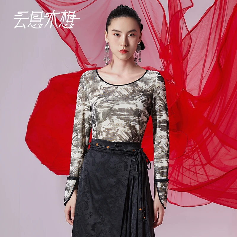 Ysimo-X云思木想原创中国风2024早秋新款后背U型镂空印花T恤12135