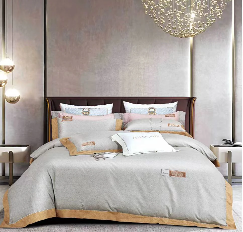 埃及棉绒刺绣四件套加大220*240～绅士灰B601