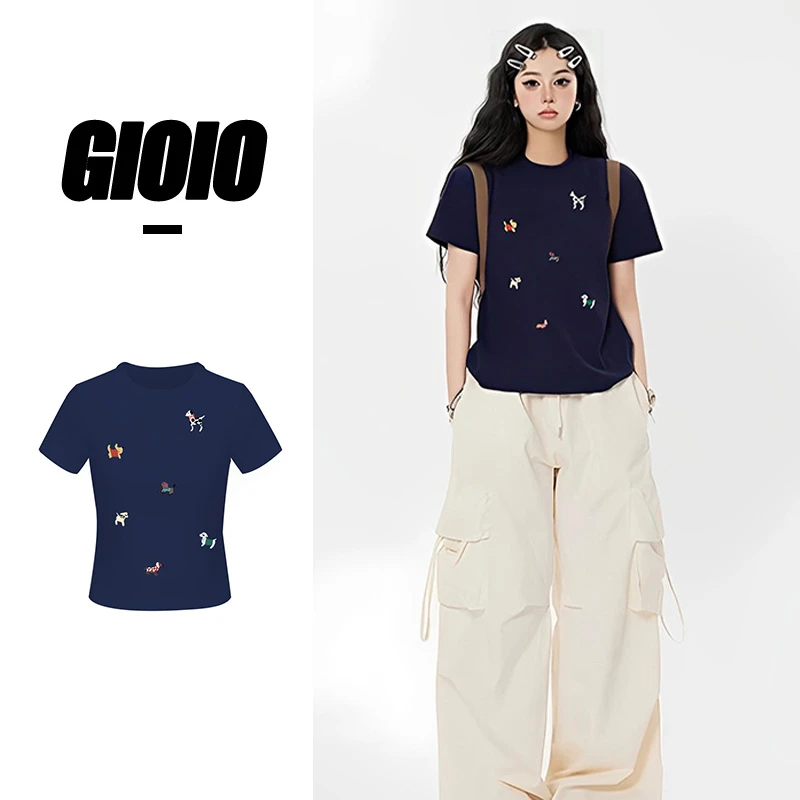 美式辣妹时尚修身显瘦短袖t恤夏女士休闲百搭小众设计感上衣