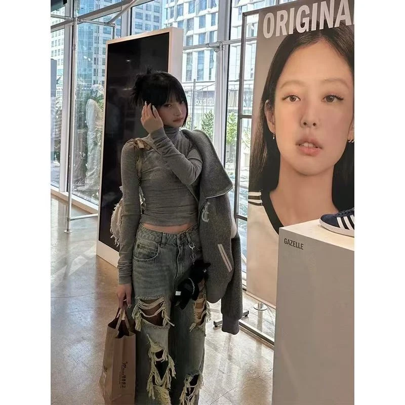 B13-2灰色“中领”打底长袖上衣（8008）