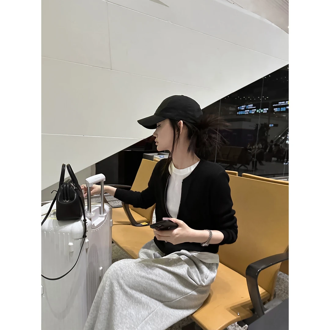 5werkwen 松弛老钱 复古皮牌拉链宽松针织开衫