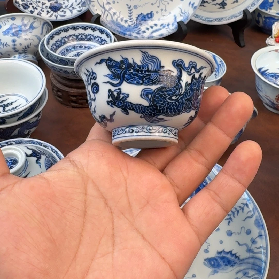 荒***茶陶摆件龙杯小压手
