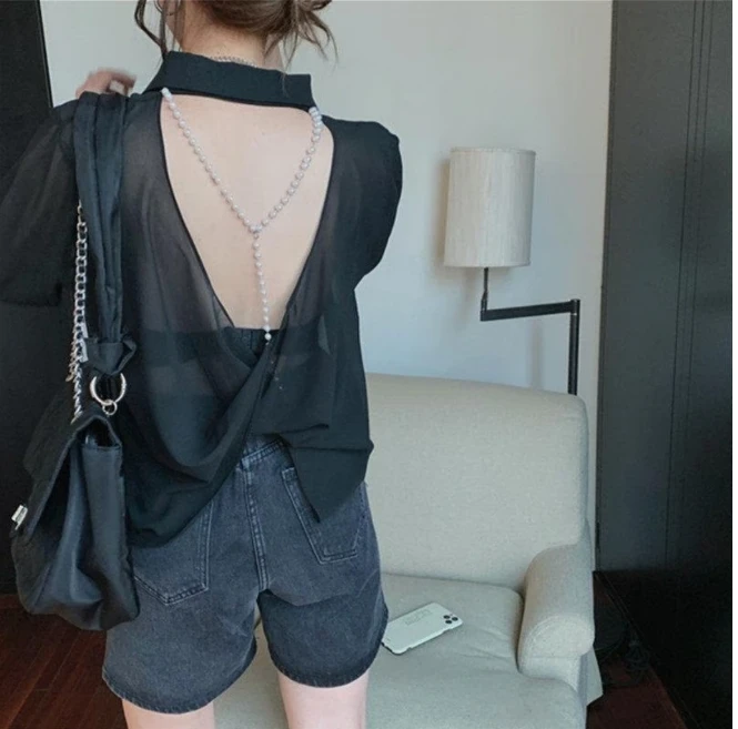 新款夏季韩版防晒衬衫显瘦时尚百搭宽松短袖上衣设计感上衣中长款