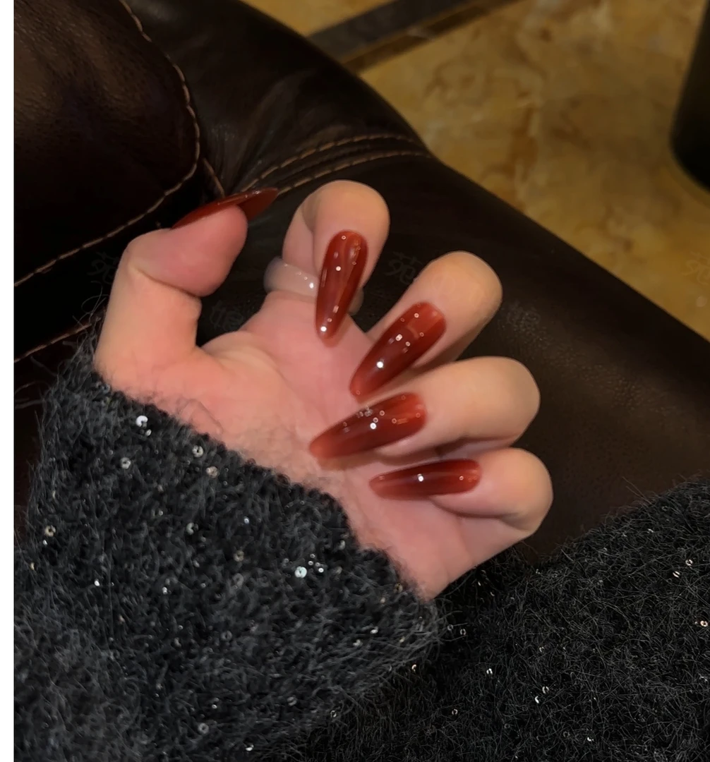 【J-胭脂】番茄红巨显白美甲建构款-秋冬气质-苑中姑娘纯手工穿戴甲