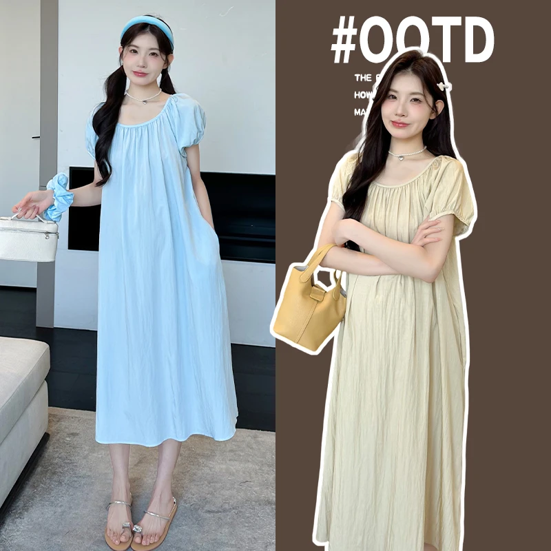 { 糕糕 }孕妇装2025夏季新款韩系简约宽松中长裙冰凉显瘦连衣裙