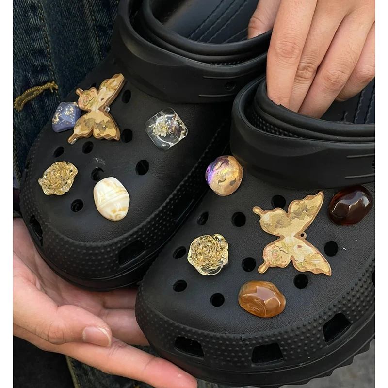【庄周梦蝶】古风蝴蝶水墨石洞洞鞋配饰适配Crocs鞋花鞋扣不含鞋
