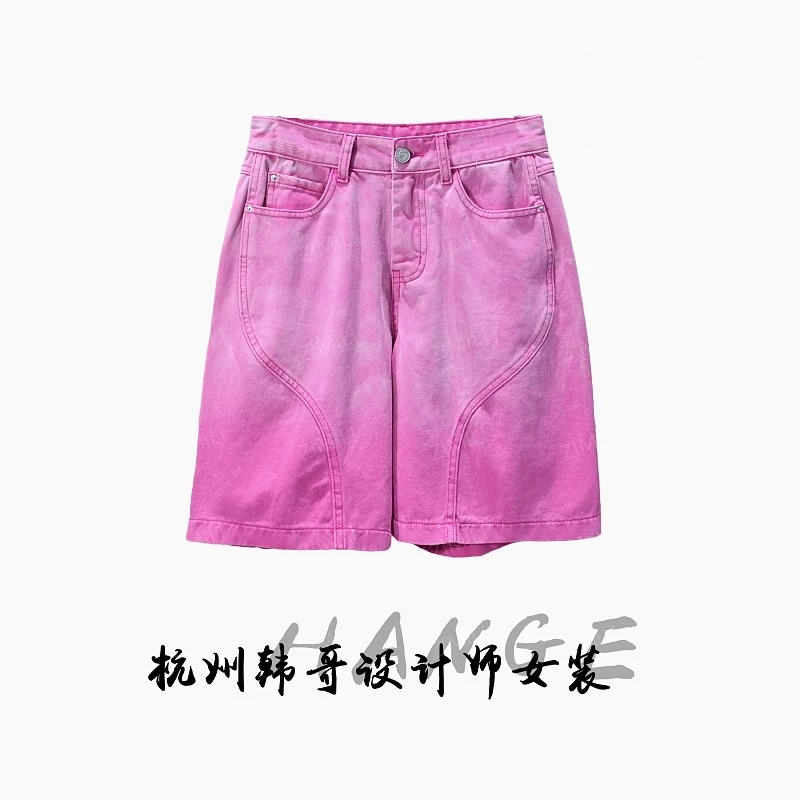 【韩哥女装】夏季欧货设计师糖果紫粉渐变A字休闲牛仔短裤8322