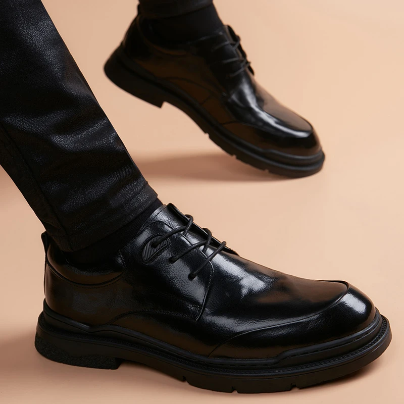 休闲皮鞋男商务正装真皮透气男鞋韩版高级时尚百搭内增高男士皮鞋
