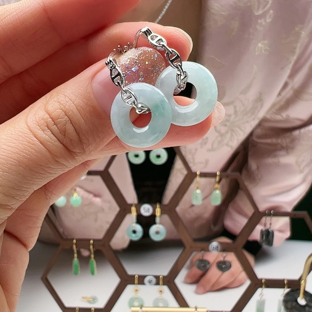 翡翠耳饰银S925镶嵌天然翡翠耳饰银s925镶嵌