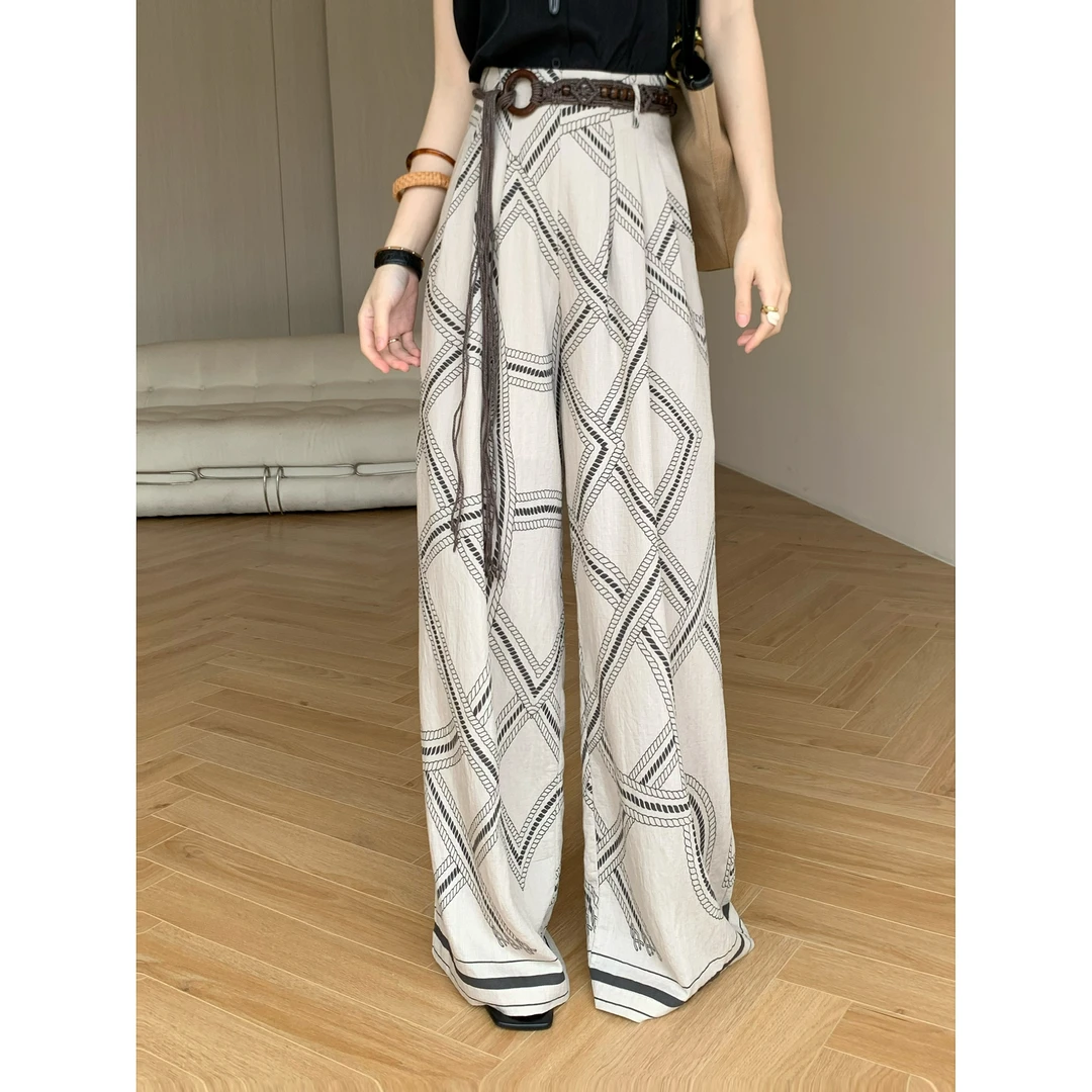 JIJINQI时尚百搭显瘦休闲印花垂感宽松阔腿休闲裤女 JD03KZPT1168