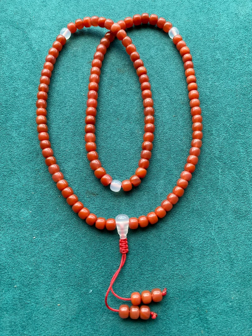 原矿无优化南红 6m＋冰红108多圈时尚长链简约精美纯手工打磨