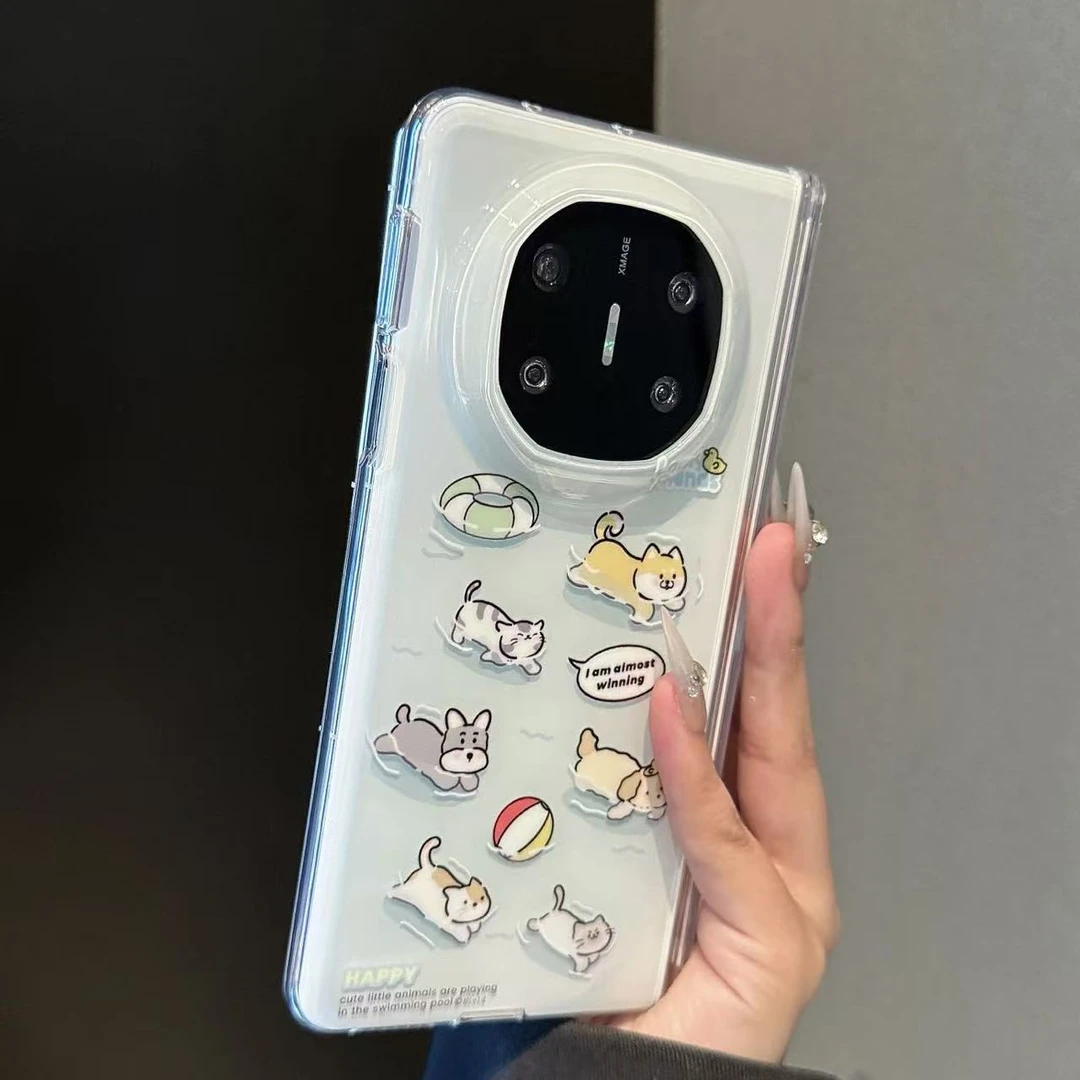 双层IMD游泳小动物适用华为matex6折叠手机壳磁吸中轴matex5可爱