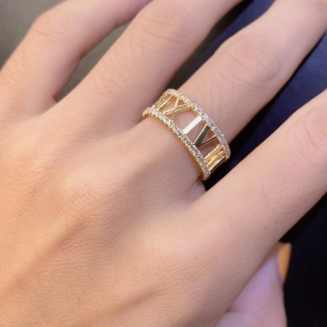 钻石戒指/指环18K金镶嵌罗马数字镂空k黄