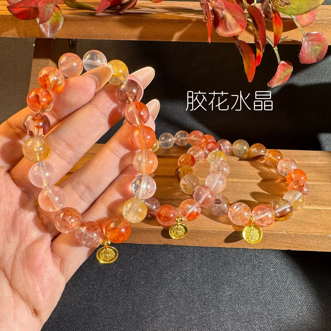 《有凤来仪》胶花水晶黄财神手链（大） FK331 多样性发一 颜色微差