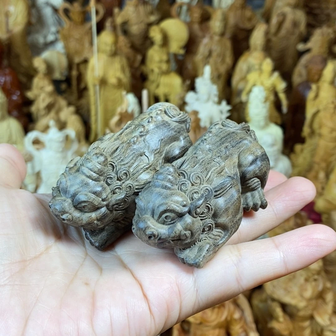 木实木一对貔貅微瑕