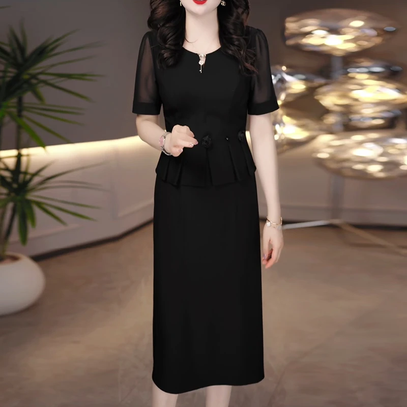 M0393 夏季25年新款高档洋气新中式收腰显瘦气质妈妈连衣裙女时尚