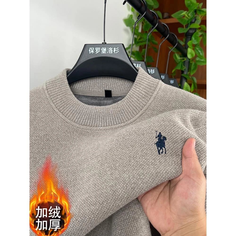 冬季毛衣男子天鹅绒加厚雪尼尔半高领衫保罗男子温暖上衣与针织底