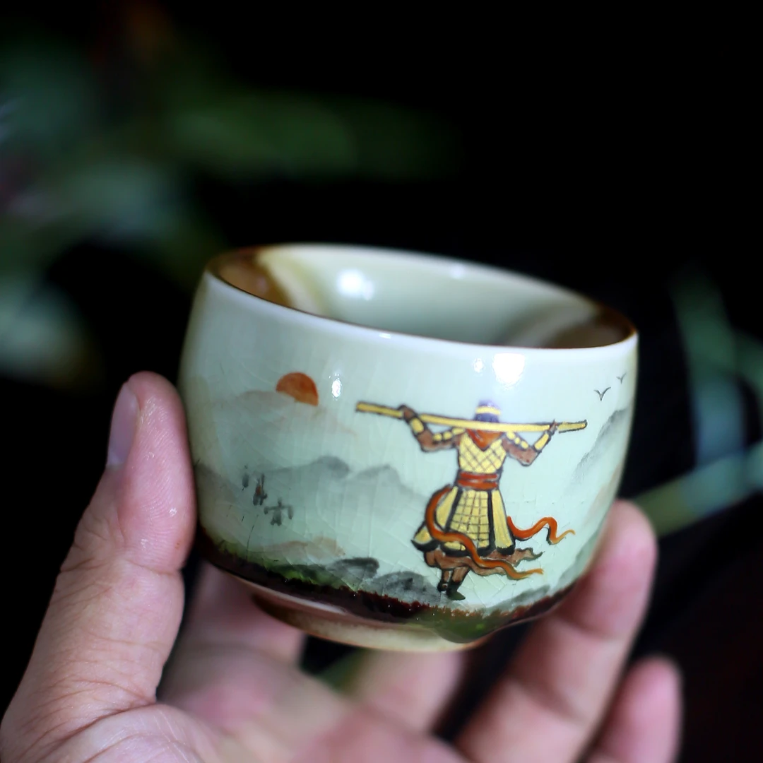 南风盖世英雄手绘至尊宝悟空主人茶杯纯手工古禅定茶杯送礼收藏