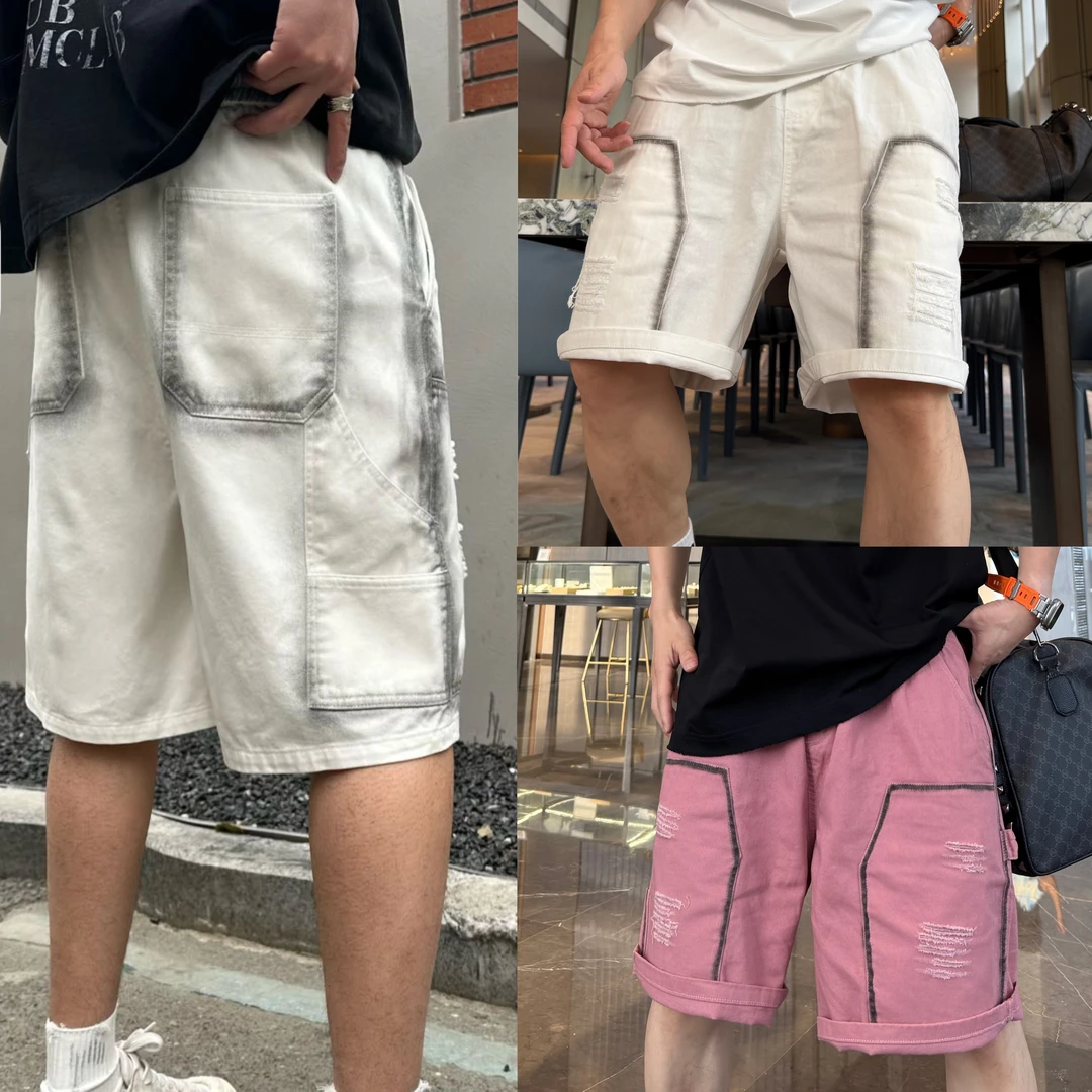 金先生夏季潮流假破洞晕染宽松休闲百搭薄料牛仔短裤