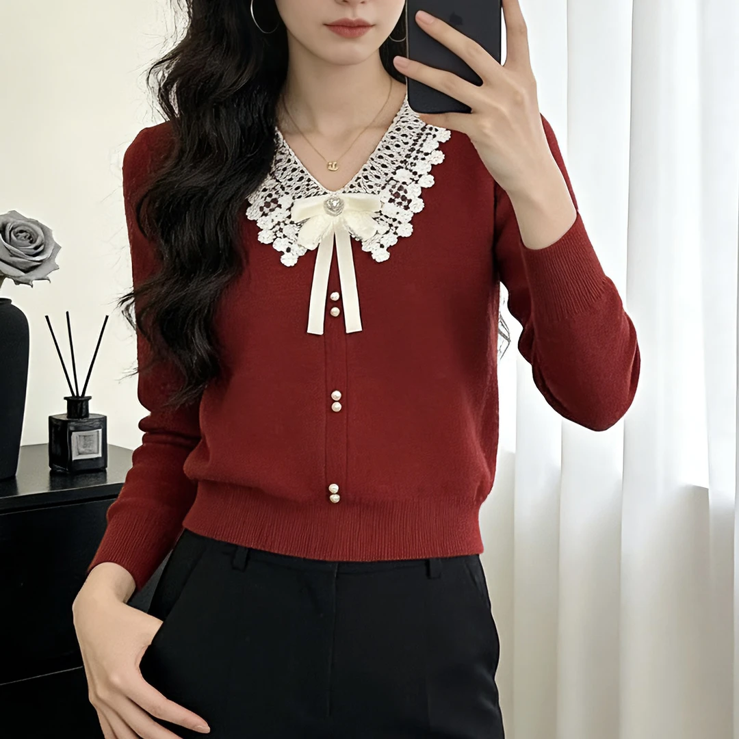 小香风 毛针织衫娃娃减龄针织针织衫百搭娃娃领长袖