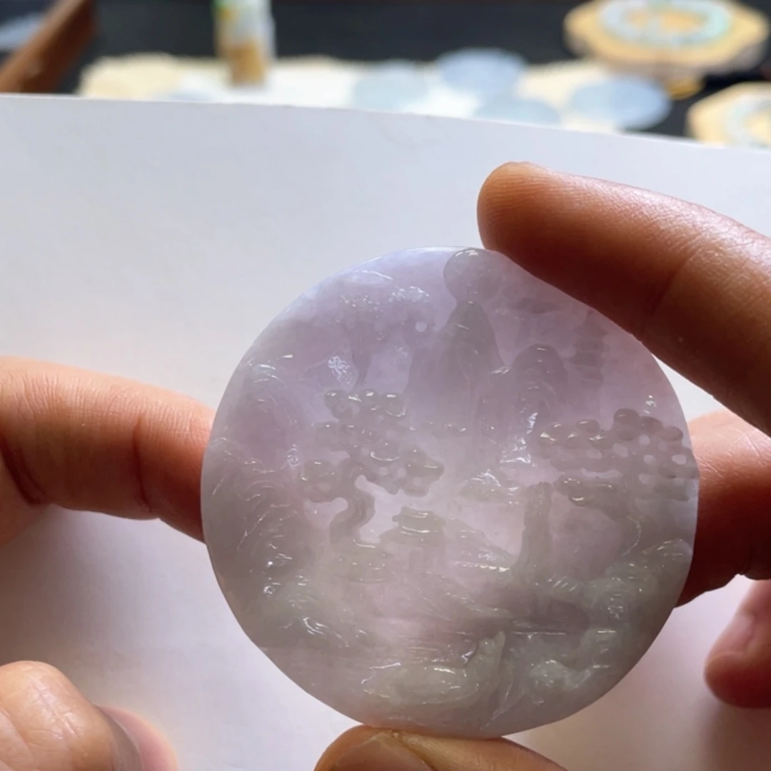 【闪购商品】翡翠未镶嵌颈饰糯化紫罗兰山水牌