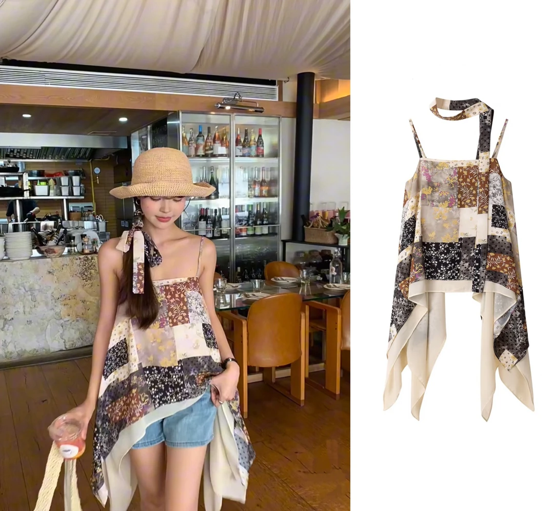 波西米亚风吊带上衣不规则设计独特别致绝美辣妹显瘦夏T6201#