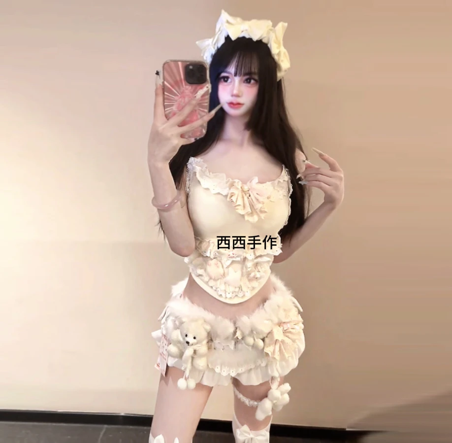原创西西DD-83手作款夏季韩版可爱性感吊带辣妹日系甜美牛仔裤