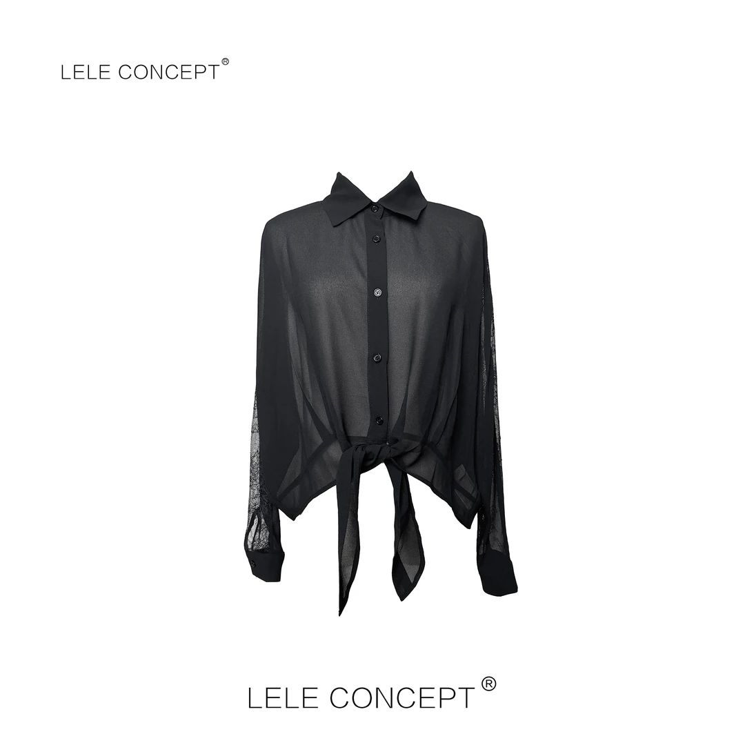 LELE CONCEPT丨法式轻奢优雅款系带蕾丝边衬衫S0977