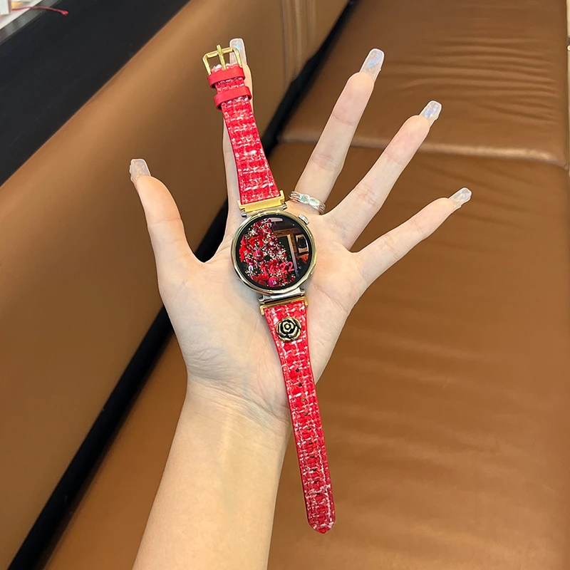 适用华为gt5表带新款gt4山茶花毛呢watchgt4/3小蛮腰41mm女生高级