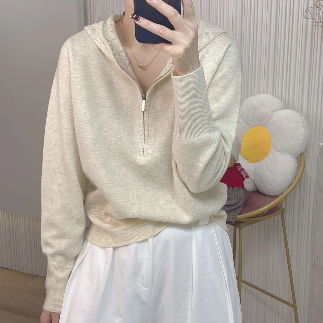 妮子严选春季毛衣毛针织衫套头连帽时尚宽松纯色休闲长袖39377