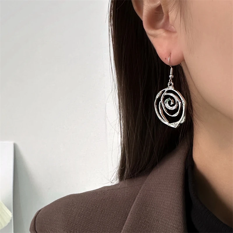 合金耳饰 E0500-1复古法式镂空玫瑰花耳环气质时尚百搭小众个性