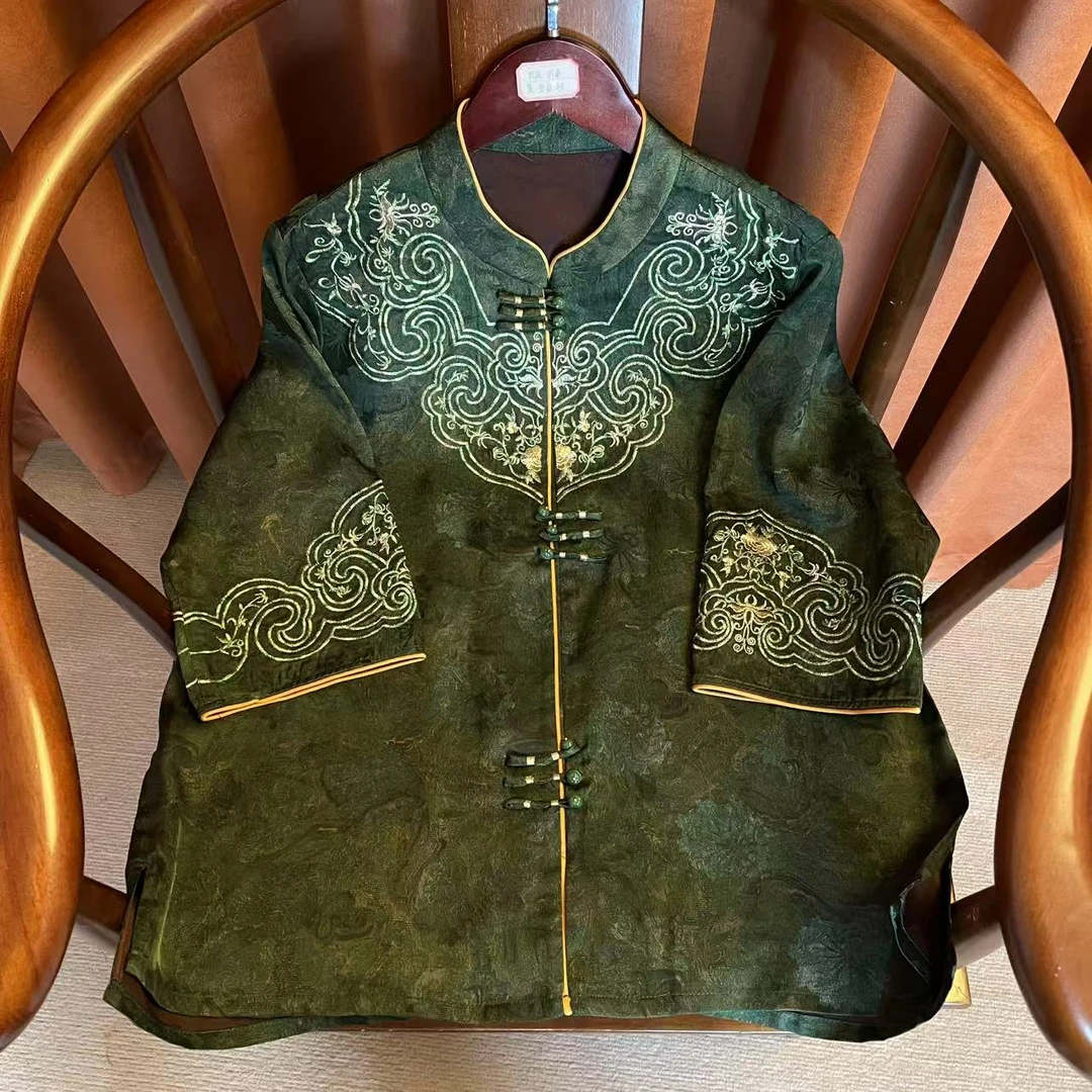 【芸华】厚款中国风重工双面网红长袖提花中长款薄款上衣短款重磅