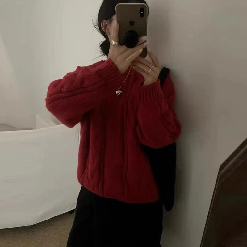 0051 慵懒风宽松套头毛衣2025秋冬季高级感麻花粗J5