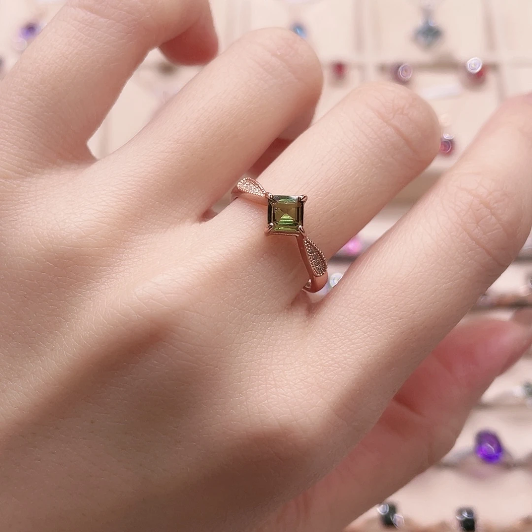 碧玺银S925镶嵌戒指开口