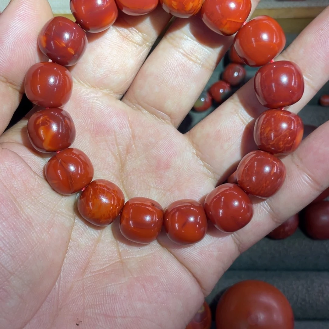 南红玛瑙玫红火焰纹13+老型单圈未镶嵌