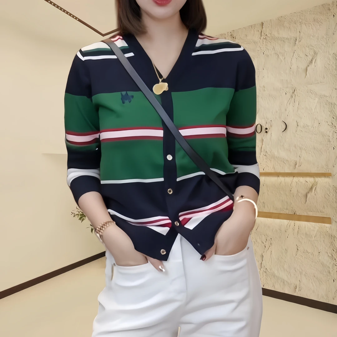 【美丽自信】时尚高级拼色条纹针织开衫女2025春季新款洋气衣服女士