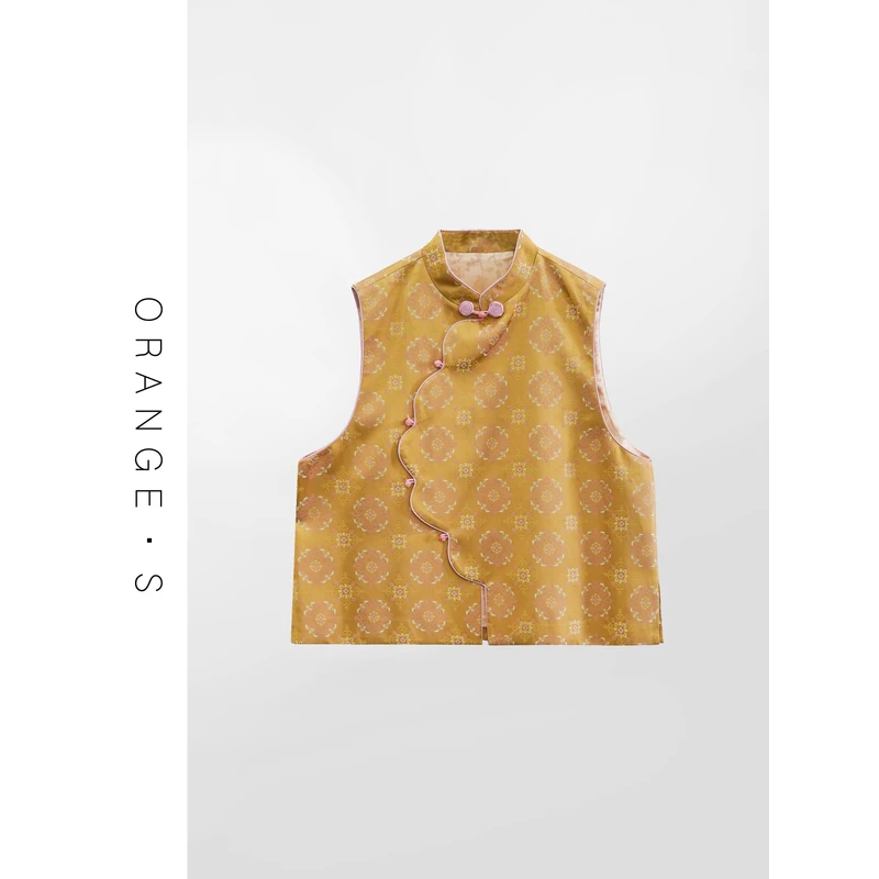 【锦绣姜黄小褂】焕新传统中式美学！桑蚕丝混纺盘扣立领抗皱马甲