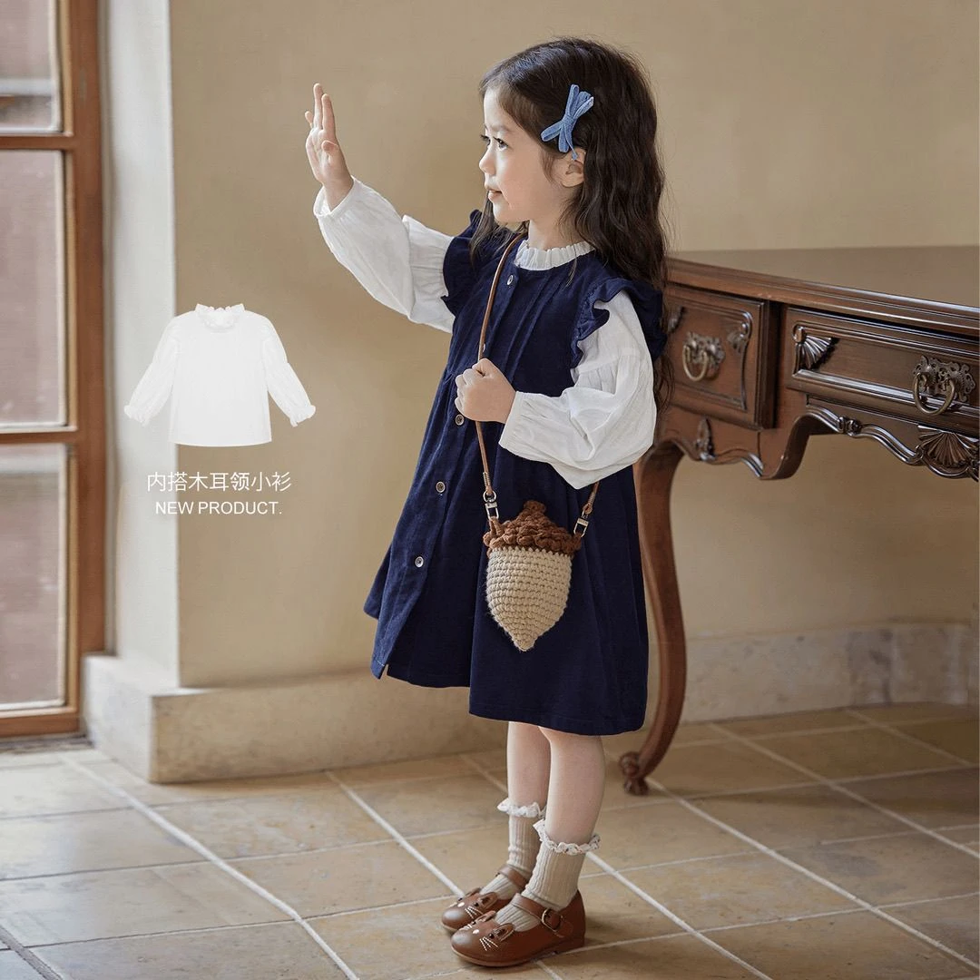 女童小香风套装春秋新款宝宝泡泡袖衬衫儿童韩系公主裙秋季两件套